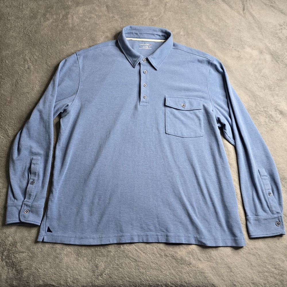 UNTUCKit Long Sleeve Polo Shirt Men's Size XXL Blue Performance Stretch